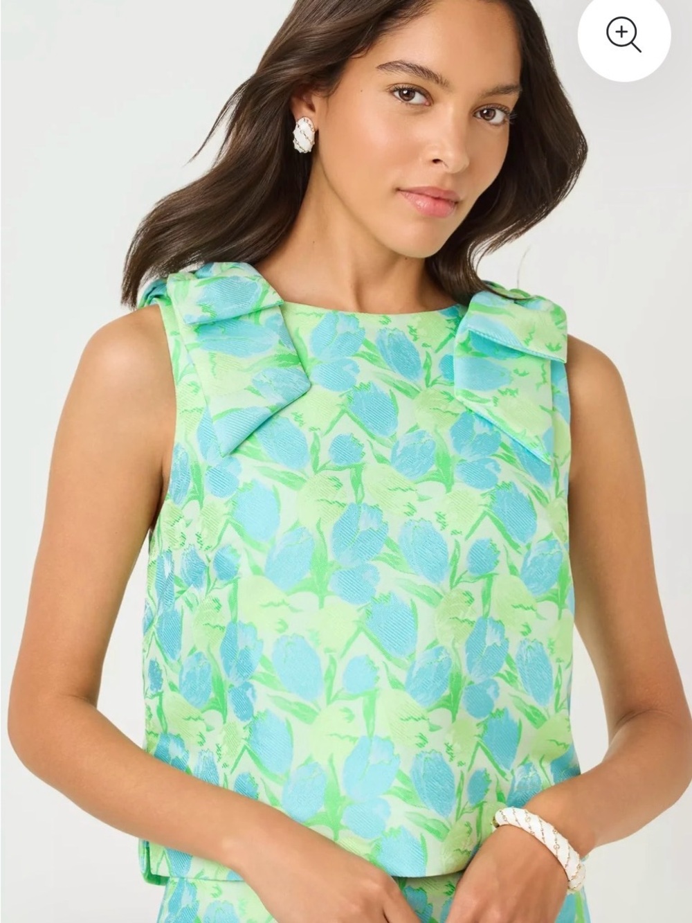 Lilly Pulitzer, NWT Analeese Green & Blue Floral Bow-Shoulder Top, size 6